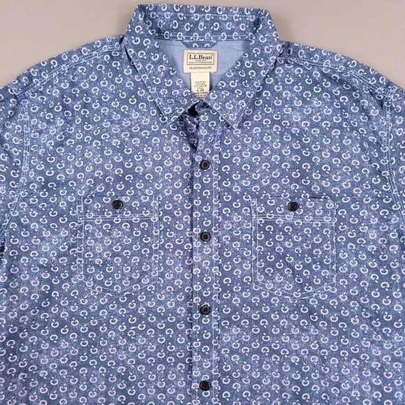 LL Bean Shirt Mens Extra Large Blue Linen Tencel Short Sleeve Resort Hiking - Picture 2 of 9